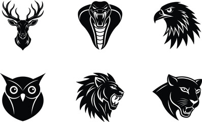 Majestic Wildlife Head Silhouettes Deer, Cobra, Eagle, Owl, Lion, Panther