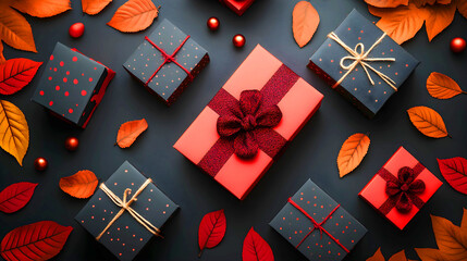 3d rendered black background with gift box for black friday