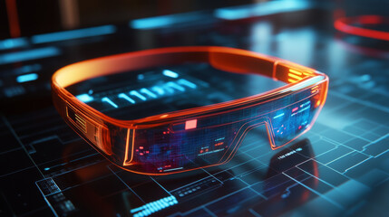 Innovative smart glasses showcase technology lab product display high-tech environment close-up view futuristic concept