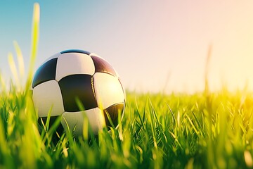 Fototapeta premium Soccer Ball in a Lush Green Field