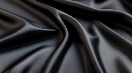 Fototapeta premium Luxurious black silk fabric with elegant folds and soft draping.