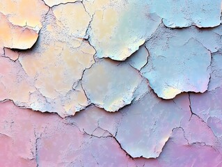Naklejka premium Vibrant Pastel Abstract Textured Peeled Wall Background with Cracked Plaster and Faded Paint Layers