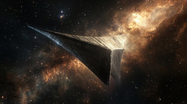 light sail spacecraft crossing interstellar space, capturing the raw enormity of it with a backdrop of distant stars