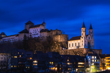 Naklejka premium Night in Aarburg by the Aare River