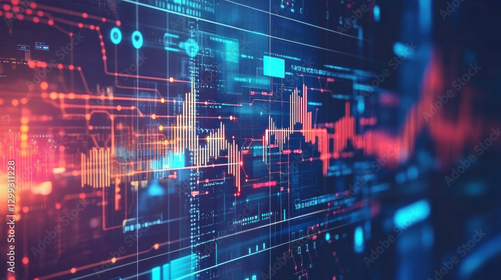 Poster technology-themed presentation background with circuit patterns, digital motifs, and a futuristic ae