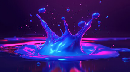 Dynamic blue liquid splash studio visual art neon environment close-up artistic expression