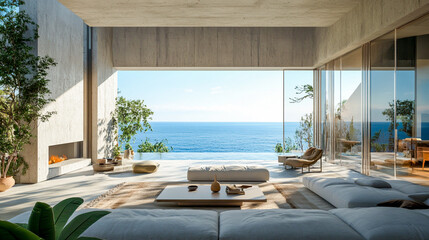 an Interior Architectural Room with Stunning Sea View, Modern Design and Spacious Layout