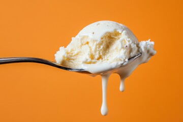 Creamy ice cream melting gracefully on a silver metal spoon