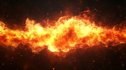 Explosive fire eruption abstract background digital art dark environment close-up view intense energy concept
