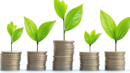 Financial Growth:  Illustrative Image of Plants Growing from Stacks of Coins Representing Investment and Wealth Accumulation