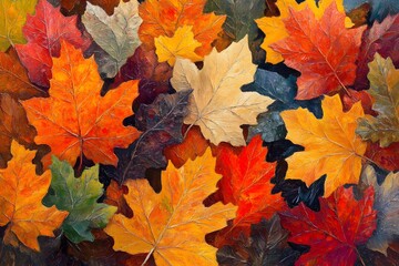 Vibrant Autumn Foliage Backdrop with Colorful Maple and Oak Leaves