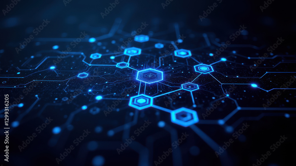 Poster a colorful digital representation of a network, highlighting the interconnectedness typically found 