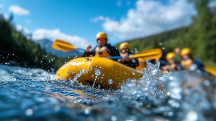Thrilling Whitewater Rafting Moment with Friends on a Rapid River. Generative AI