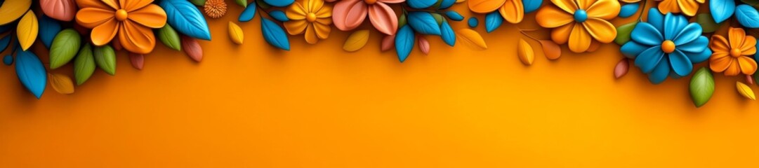 Obraz premium Colorful Paper Flowers Arrangement on Orange Background. Generative AI