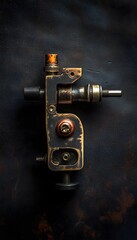 An antique metallic tattooing device presented on a textured black surface