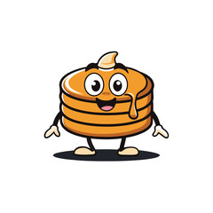 a cheerful pancake stack mascot logo