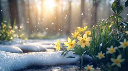 Beauty of spring emerges as yellow crocus blooms through melting snow