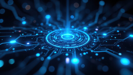 Obraz premium Blue digital network and cloud technology abstract concept