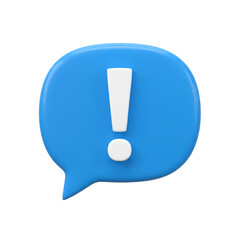 Blue speech bubble with exclamation mark. 3d icon. isolated on transparent background.