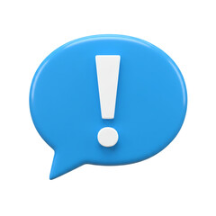 Blue speech bubble with exclamation mark. 3d icon. isolated on transparent background.