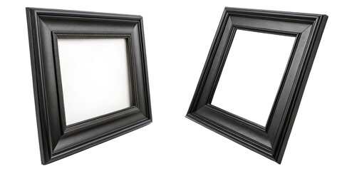 Fototapeta premium Two Black Picture Frames, Blank and Filled, Isolated on Transparent Background, Mockup, Photo Frame, Picture Frame, Mockup, Frame