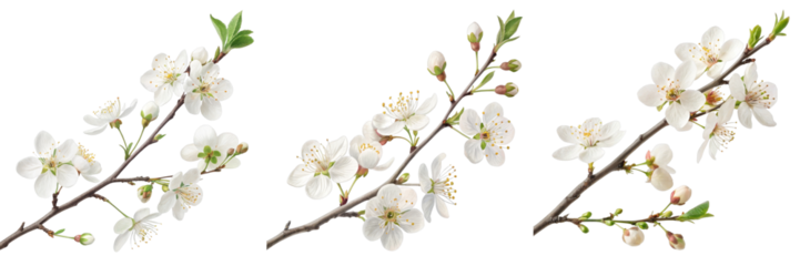 Three Blooming Cherry Branches, Isolated on Transparent Background, Spring Flowers, Botanical Illustration, Cherry blossom, Spring, PNG
