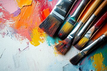 Obraz premium Colorful Paint Brushes on Artist's Palette