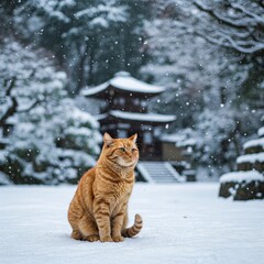 a cat in snowy Kyoto 