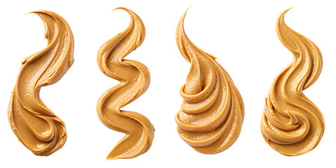 Four Creamy Peanut Butter Swirls Isolated on Transparent Background, Food Photography, Texture, peanut butter, swirl, texture