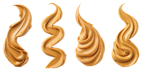 Four Creamy Peanut Butter Swirls Isolated on Transparent Background, Food Photography, Texture, peanut butter, swirl, texture