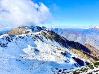 Mountain landscape, ski resort Krasnaya Polyana in Sochi. Caucasus mountains landscapes, Sochi, Russia