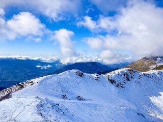 Mountain landscape, ski resort Krasnaya Polyana in Sochi. Caucasus mountains landscapes, Sochi, Russia