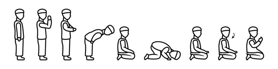 Muslim Prayer icon set. for mobile concept and web design on white background