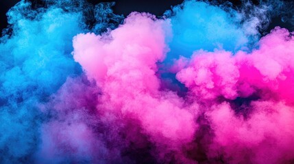 Fototapeta premium Pink blue smoke clouds, abstract art, dark background, design element