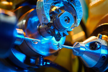 Intricate clockwork gears being precisely crafted by advanced milling machinery in a bustling...