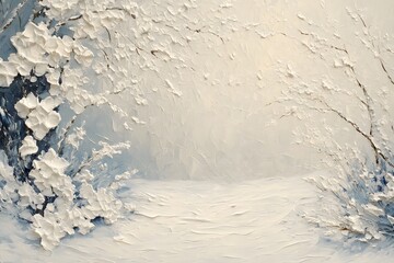 Obraz premium Breathtaking Winter Wonderland Landscape with Snow Covered Trees and Mist in Peaceful Forest Scenery