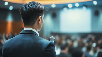 Fototapeta premium Businessman Giving a Speech at Conference