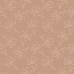 Seamless floral pattern with delicate beige lines on brown background. Elegant and stylish design for textile, wallpaper and decorative projects.