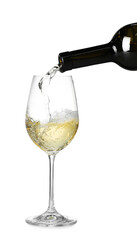 Pouring wine into glass on white background