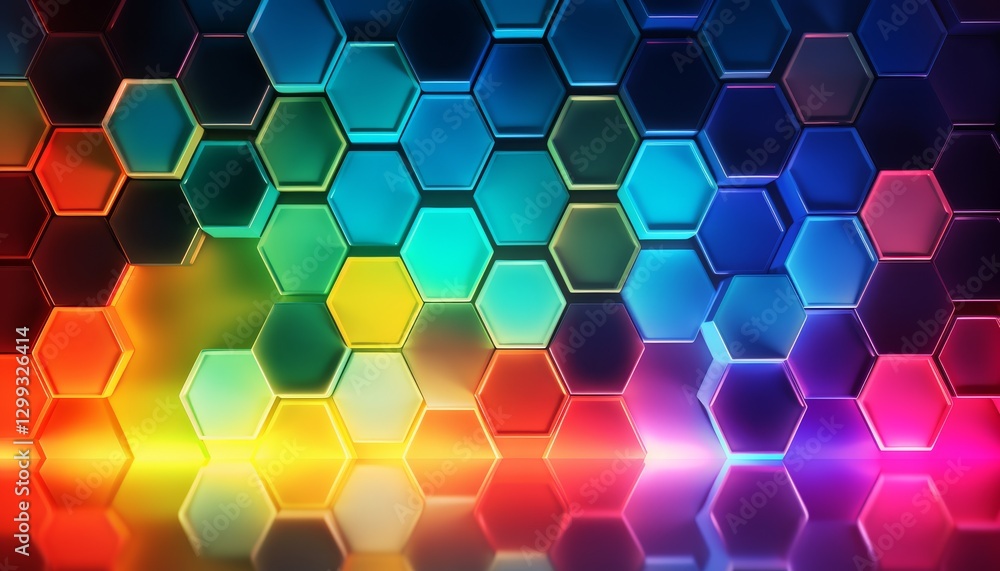 Poster spectral rainbow colors hexagonal abstract background. banner template geometric abstract background
