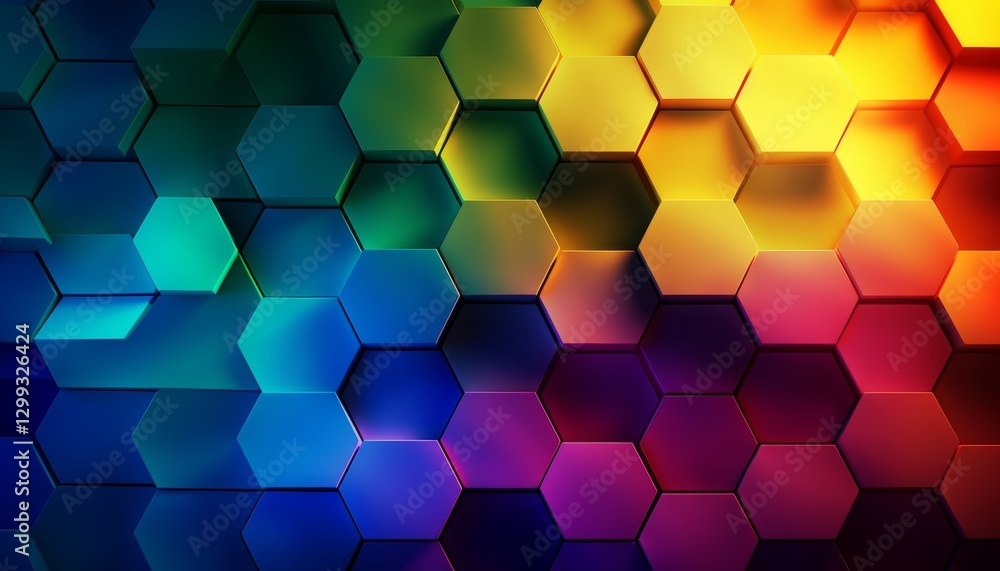 Poster spectral rainbow colors hexagonal abstract background. banner template geometric abstract background