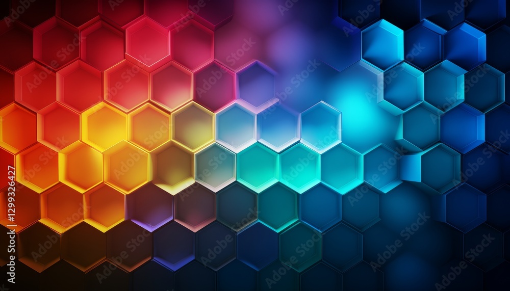 Poster spectral rainbow colors hexagonal abstract background. banner template geometric abstract background