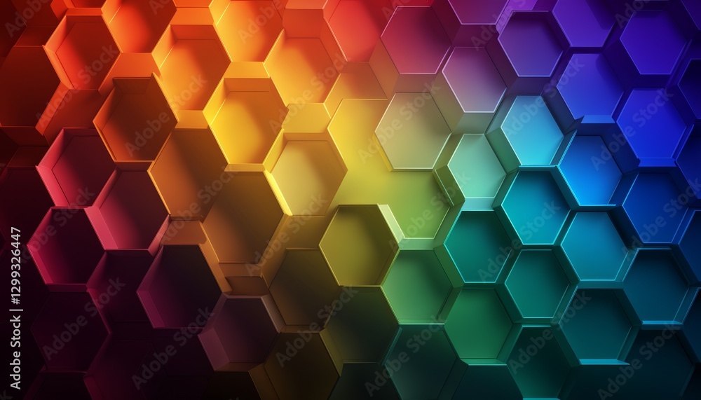 Poster spectral rainbow colors hexagonal abstract background. banner template geometric abstract background