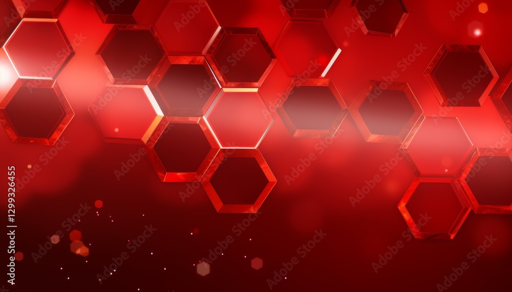 Aufkleber ruby red hexagons with bright lighting edges. banner template geometric abstract background.
