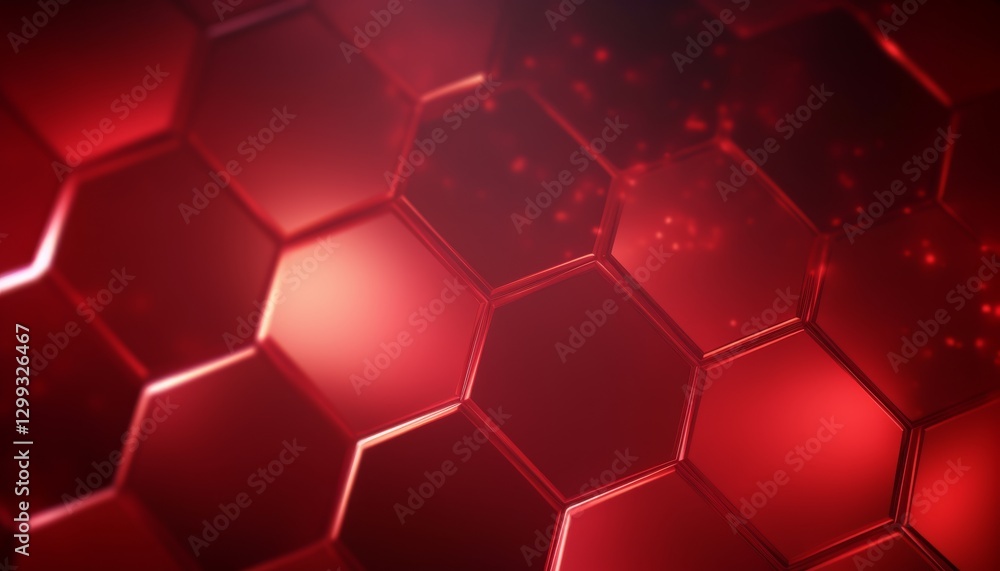 Aufkleber ruby red hexagons with bright lighting edges. banner template geometric abstract background.