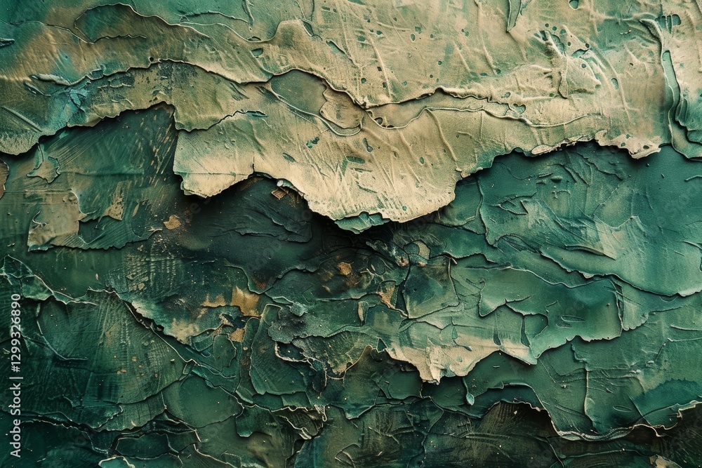 Aufkleber close-up of green and beige paint on canvas with varying textures, explore the variations in texture