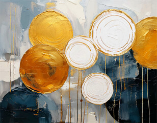 abstract collage design art, blue gold circles wall art design, Abstract painting bold gold circles artwork vector