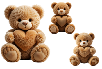  Cute teddy bear holding a heart, PNG transparency included, AI generated
