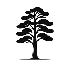 Stylish silhouette made of black wood with lush foliage. cut out