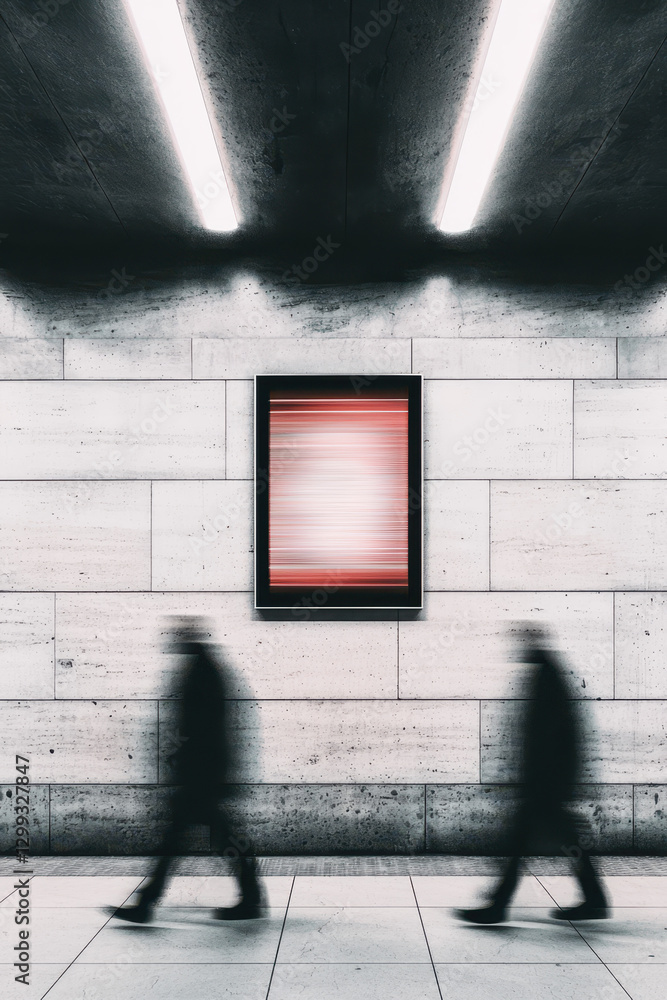 Aufkleber exploring modern art: a glimpse into an abstract installation in an urban gallery setting